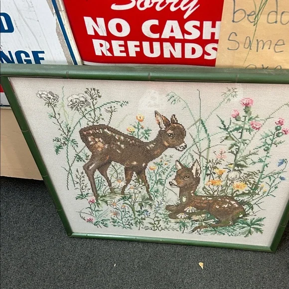 Nature-Inspired Green Framed Deer Embroidery Art - Picture 6 of 9